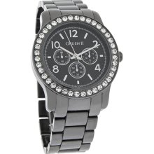Gruen Quartz Ladies Large 39MM Crystal Case Black Finish Bracelet Watch GRT603L
