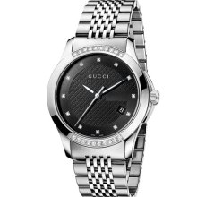 Gucci 'G Timeless' Diamond Bracelet Watch Black/ Silver