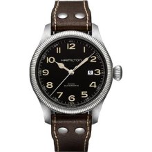 Hamilton Khaki Pioneer Black Dial Leather Strap Mens Watch H60515533