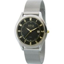 Hamlin Men's Black Carbon Fiber Dial w/ Gold Accents & Stainless Steel Bracelet Watch