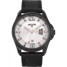 Hector France Men's Classic Silver Dial Black Leather Date Watch ...