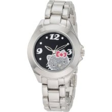 Hello Kitty Simmons Jewelry Co Watch Silver Alloy Black Dial Large Logo Glitter