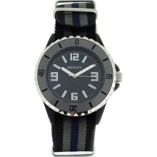 Henley Youth Black Dial Grey Striped Nylon Strap Boys Watch Hy007.13