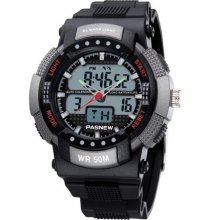 HighQuality PASNEW 50M Water-proof Dual Time Boys Men Sport Watch
