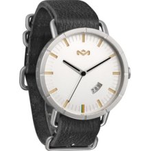 House of Marley Mens Hitch Analog Stainless Watch - Black Leather Strap - White Dial - WM-FA004-IO
