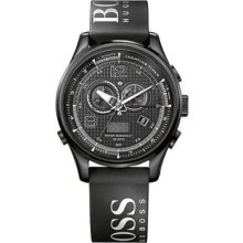 Hugo Boss 1512832 Chronograph Black Logo Rubber Men's Watch In Original Box