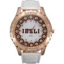 Ibeli Ladies Crystal White Leather Strap Wrist Watch