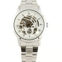 IK-98113G Skeleton Mechanical Men's Wrist Watch (White)