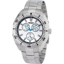 Invicta 3 Eye Day Date Seconds I Series Silver Stainless Steel Blue Hands Watch