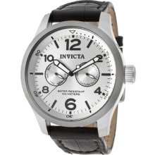 Invicta Mens 13009 I Force Silver Dial Leather Strap Watch