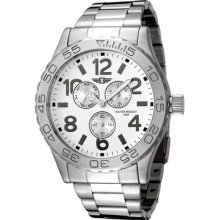 Invicta Mens 50mm White Dial 3 Eye Multi-function Stainless Steel Day Date Watch