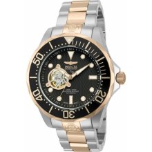 Invicta Men's Grand Sports Diver Two Tone Stainless Steel Case and Bracelet Automatic Black Skeleton Dial 13708