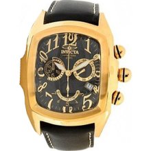 Invicta Men's Lupah Gold Tone Stainless Steel Case Black Tone Dial Chronograph Leather Strap 13692