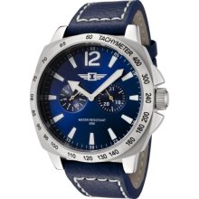 Invicta Men's Marine Blue Dial Blue Leather 2 Eye Day Date Tachymeter