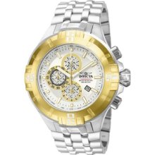 Invicta Mens Reef Pro Diver Xxl Chronograph Silver Dial Gold Tone Bezel Watch