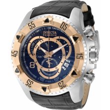 Invicta Men's Reserve Excursion Stainless Steel Case Leather Bracelet Quartz Black Tone Dial 11011