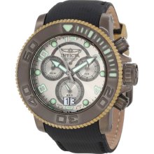 Invicta Men's Sea Hunter Pro Diver Chronograph Stainless Steel Case Leather Strap Silver Tone Dial 10721