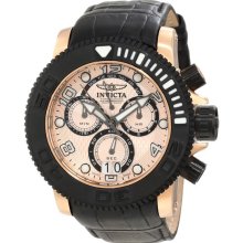 Invicta Men's Sea Hunter Chronograph Stainless Steel Case and Leather Bracelet Rose Gold Dial 11167