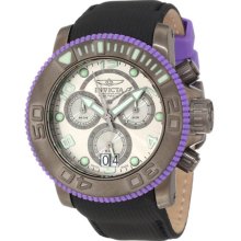 Invicta Men's Sea Hunter Chronograph Silver Dial Leather Strap Date Display 10717