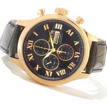 Invicta Reserve Men's Specialty Valjoux 7750 Automatic 18K Gold Case Alligator Strap Watch BLACK MOP