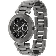 Isaac Mizrahi Live! Brushed Metal Bracelet Watch w/ Chronograph - Gunmetal - One Size