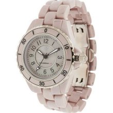 Isaac Mizrahi Live! Mother-of-Pearl Dial Ceramic Link Watch - Taupe - Average