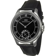 IWC Watches Vintage Portuguese Hand Wound Black Dial Leather Men's Bl