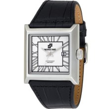 Jacques Farel Mens Fashion Stainless Watch - Black Leather Strap - White Dial - JACLMQ7777