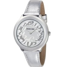 Jacques Farel Womens Fashion Stainless Watch - Silver Leather Strap - White Dial - JACFUN3333