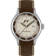 Jacques Lemans Men's Stainless Steel Formula One Cream Dial Brown Leather Strap F5035F