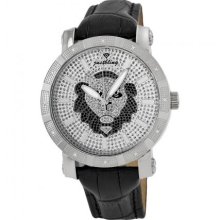 JBW Just Bling Iced Out Men's JB-8100L-B Urban Stainless Steel Lion Face Leather Diamond Watch
