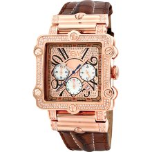 JBW Men's 'Phantom' Rose Goldplated Chronograph Diamond Watch (Rose gold with brown leather band)