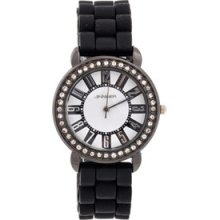 Jeneua SunRound Dial Rhinestones Women's Quartz Wrist Watch Silicone B