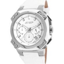 Jet Set Mens Prague Stainless Watch - White Leather Strap - Silver Dial - JETJ64113-631