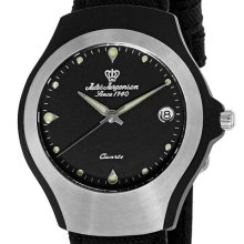 Jules Jurgensen Men's Watch with Black Strap and Black Calendar Dial - Black - Stainless Steel