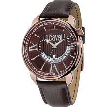 Just Cavalli Men's Earth Analogue Watch R7251181055 With Quartz Movement, Leather Bracelet And Brown Dial