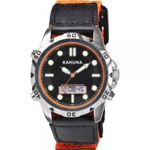 Kahuna Men's Quartz Watch With Black Dial Analogue - Digital Display And Orange Velcro Strap K6v-0011G