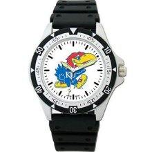 Kansas Jayhawks Ku Ncaa Men's Large Dial Sports Watch W/rubber Bracelet