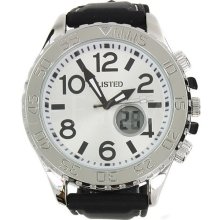 Kenneth Cole Mens Unlisten Ana-Digi Metal Watch - Black Rubber Strap - White Dial - UL1246