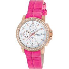 Kenneth Cole New York Multifunction Watch With Pink Croco-Embossed Strap