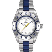 Lacoste 'Biarritz' Logo Bezel Bracelet Watch Silver/ Blue