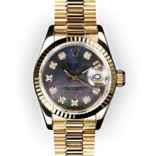 Ladies Black Mother of Pearl Dial Fluted Bezel Rolex President (1048)
