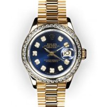 Ladies Blue Dial Channel Set Bezel Rolex President (420)