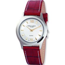 Ladies Charles Hubert Leathr Band Silver White Dial Super Slim Watch