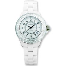 Ladies Chisel White Ceramic/White Dial CZ Bezel Watch