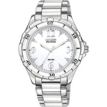 Ladies Citizen Eco-drive Stainless White Ceramic 8 Diamonds Watch Em0030-59a