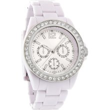 Ladies Fashion Design Crystal Bezel White Resin Bracelet Watch ZRT8023