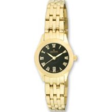 Ladies Gold-Tone Stainless Steel Black Dial Watch