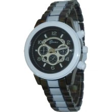 Ladies Mens Black Gold Fin & White Ceramic w/ Chronograph Look Metal Watch Kors - White - Metal - 3