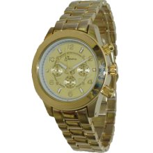 Ladies Mens Yellow Gold Finish Chronograph Look Metal Watch Kors - Yellow - Gold